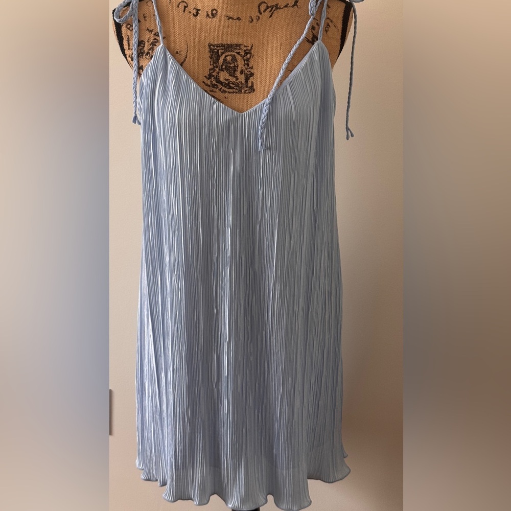 Dannijo Blue Pleated Tie Strap Mini Dress